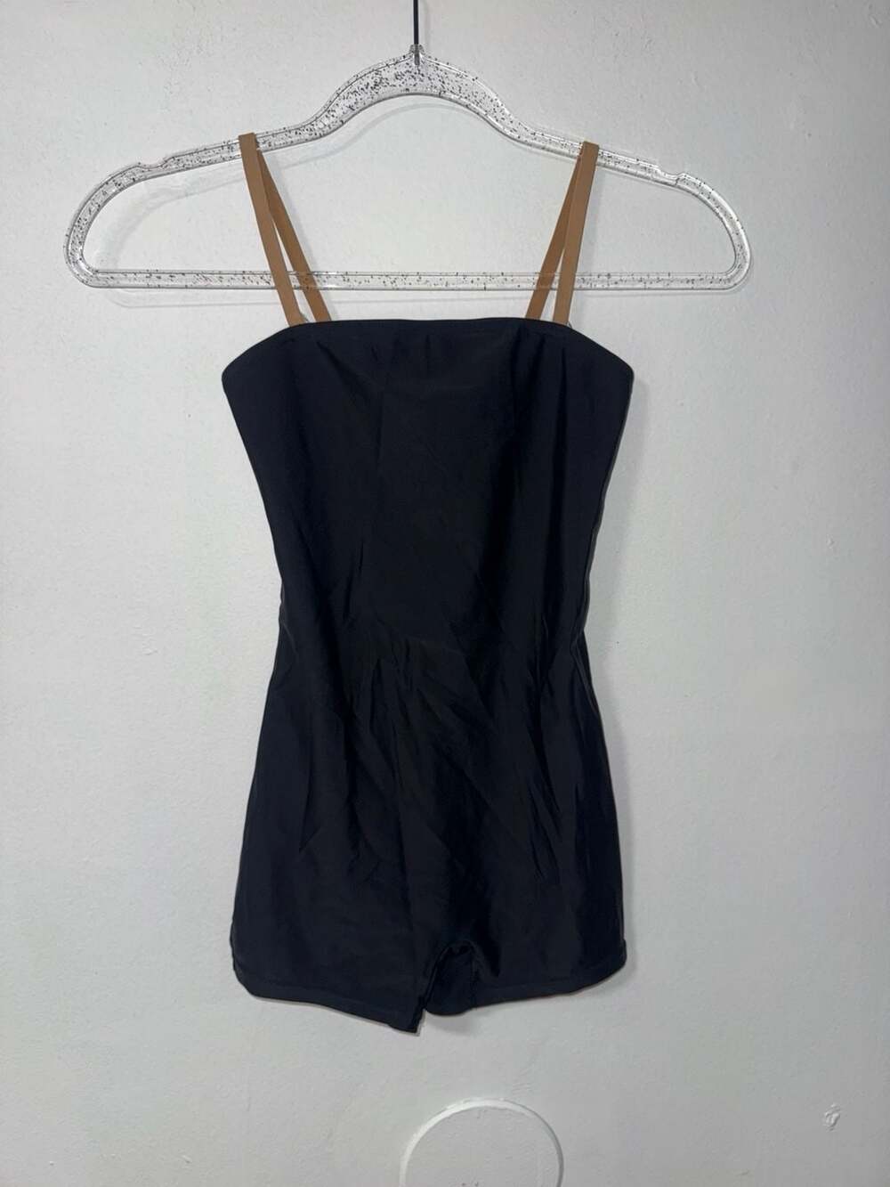 Nوبتricals Theatricals Black Unitard Bodysuit with Tan Straps